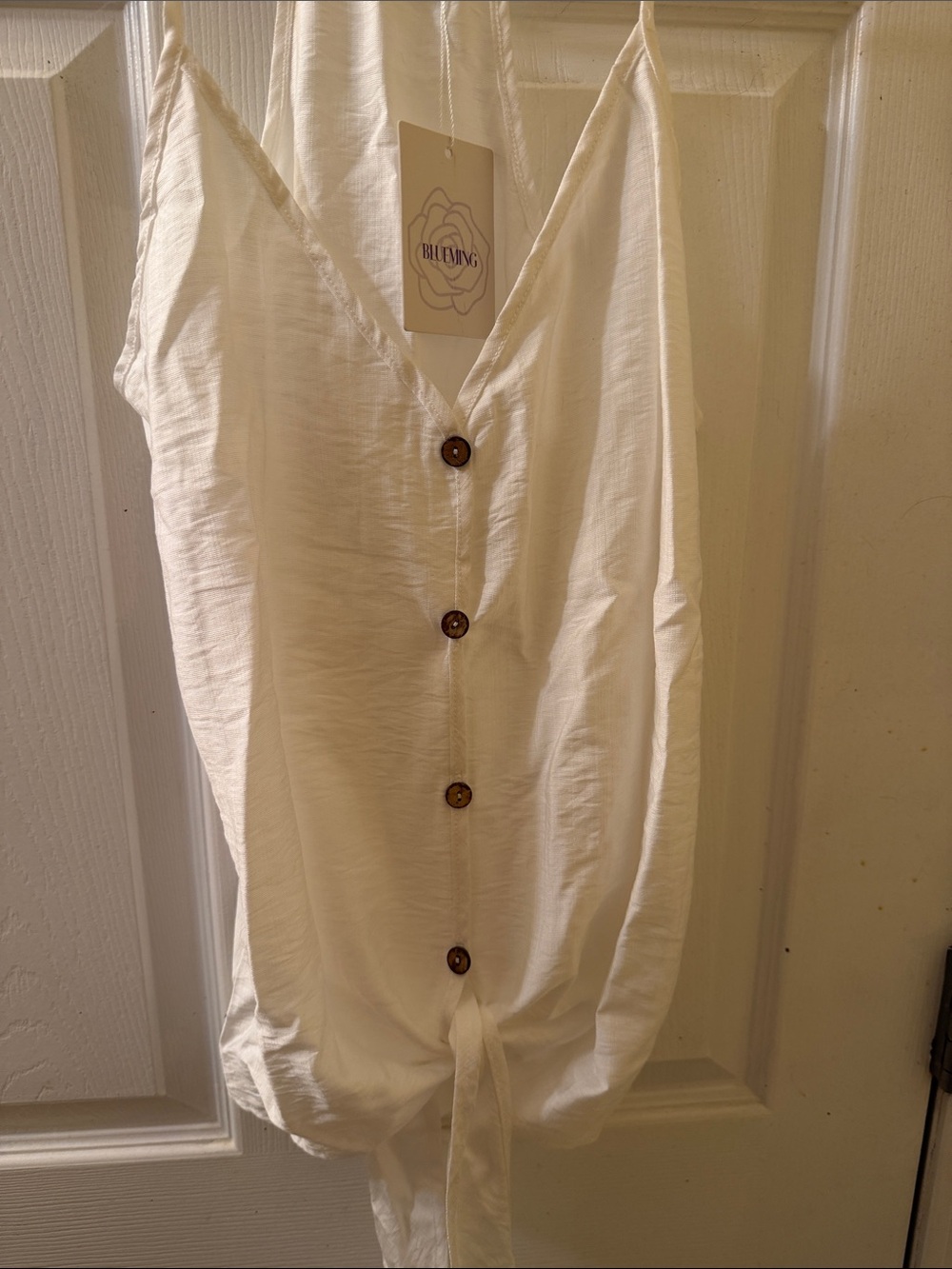 Cream Tie-Front Button Blouse